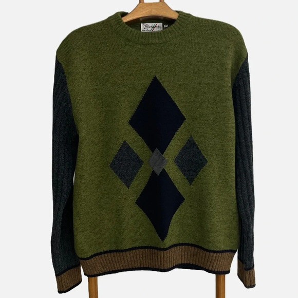 Vintage Modango Men’s Crewneck Sweater Size 52 Wool Blend Made in Italy Diamond - Picture 1 of 9